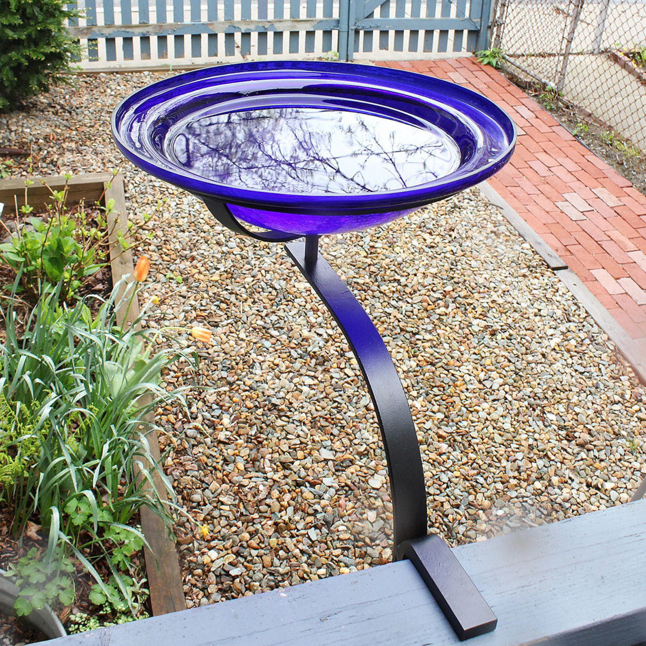 12-in. Cobalt Blue Crackle Glass Bowl Birdbath