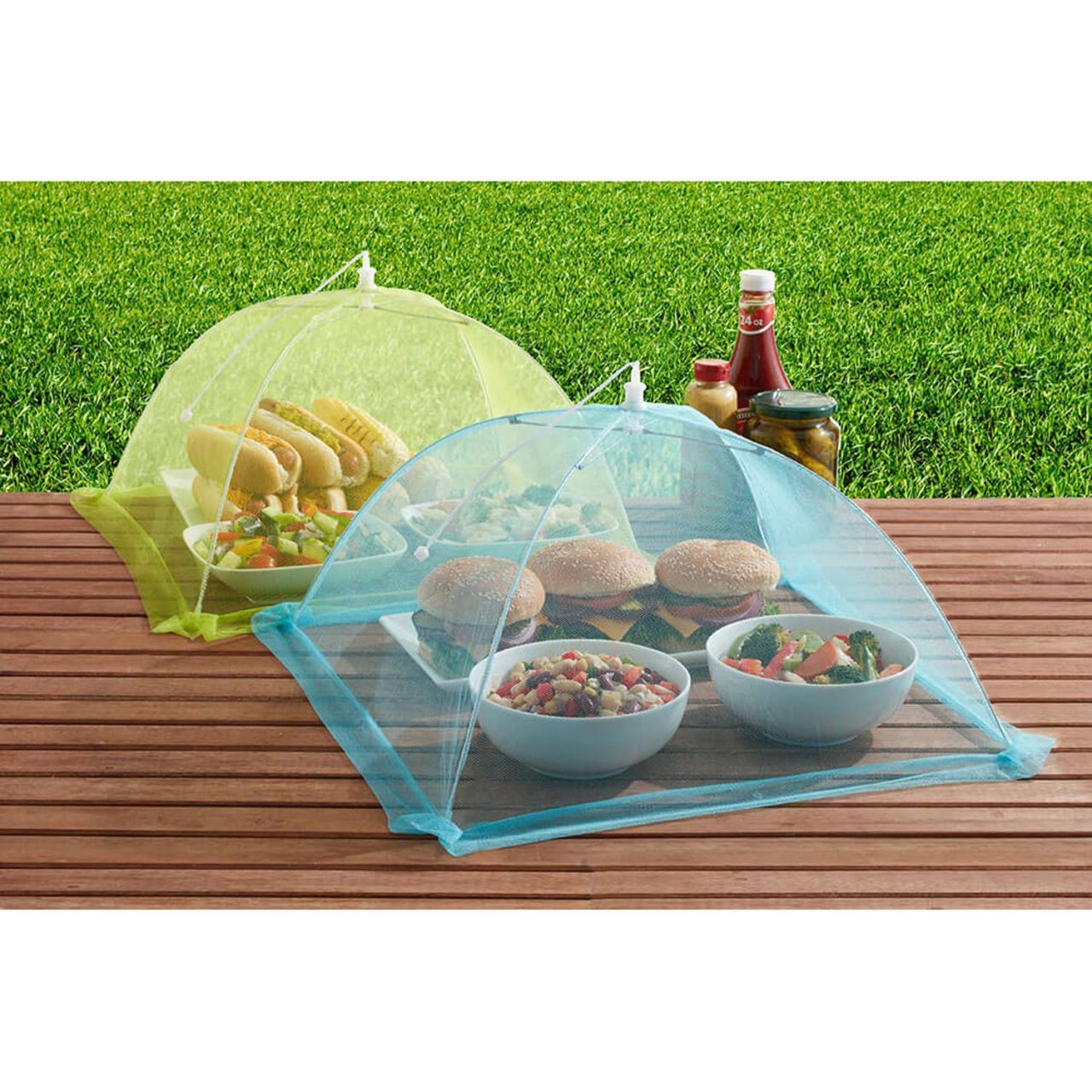 Set of Two: 17" x 17" Colored Food Tents - Blue and Green