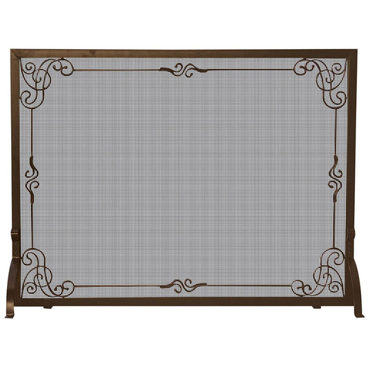 Single Panel Bronze Finish Screen with Decorative Scroll