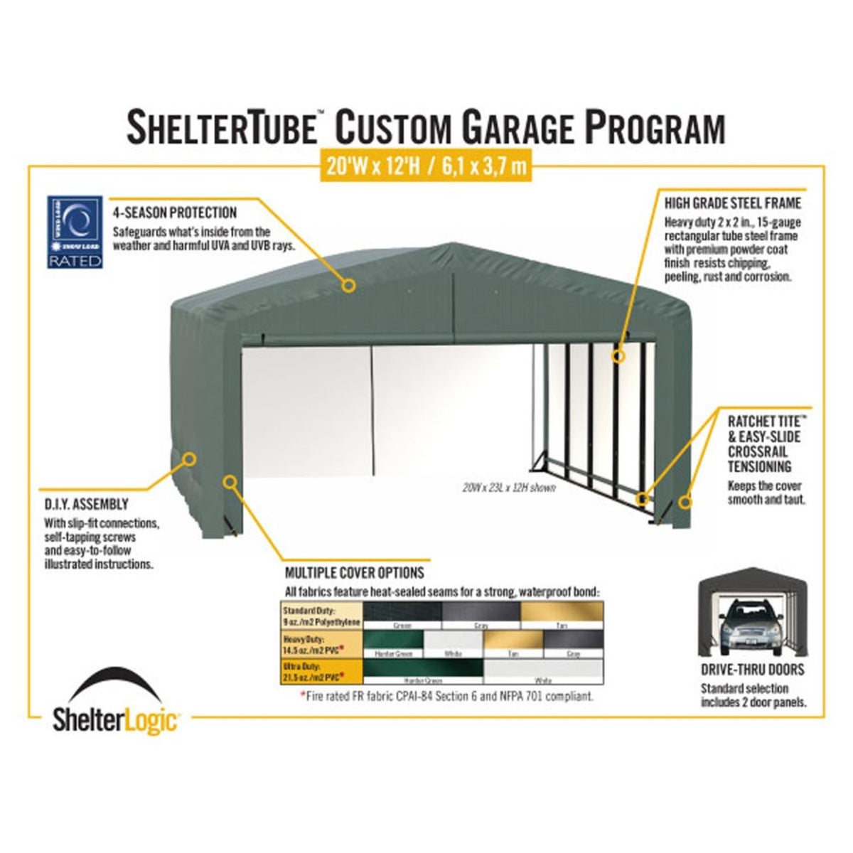 ShelterTube 20' x 23' x 12' Wind & Snow-Load Rated Garage - Gray