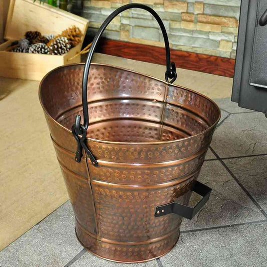 14" Coal Hod/Pellet Bucket - Antique Copper Powdercoat Finish