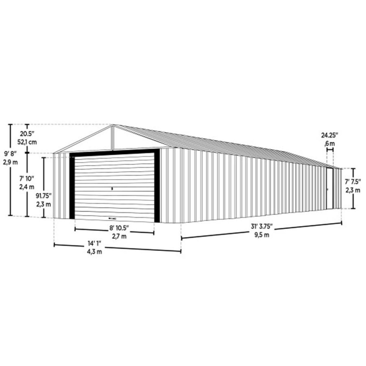 Arrow Murryhill 14' x 31' Steel Storage Garage/Building - Gray
