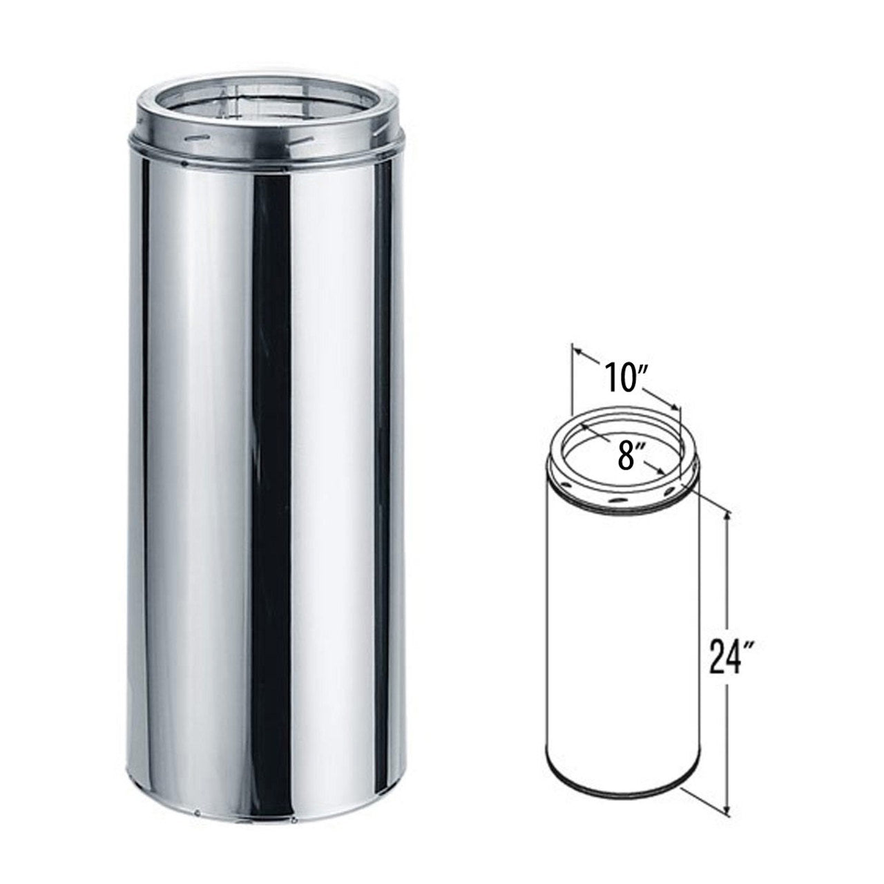 8" x 24" DuraTech Stainless Steel Chimney Pipe - 8DT-24SS