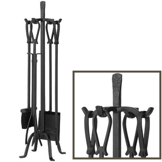 5 Piece Olde World Iron Fireplace Tools with Loop Handles