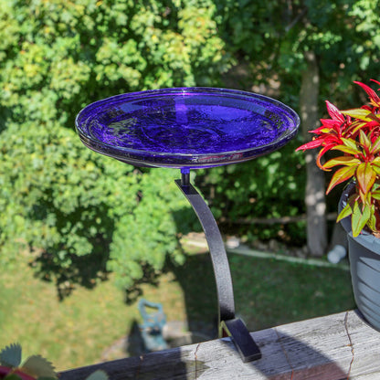 12-in. Cobalt Blue Crackle Glass Bowl Birdbath