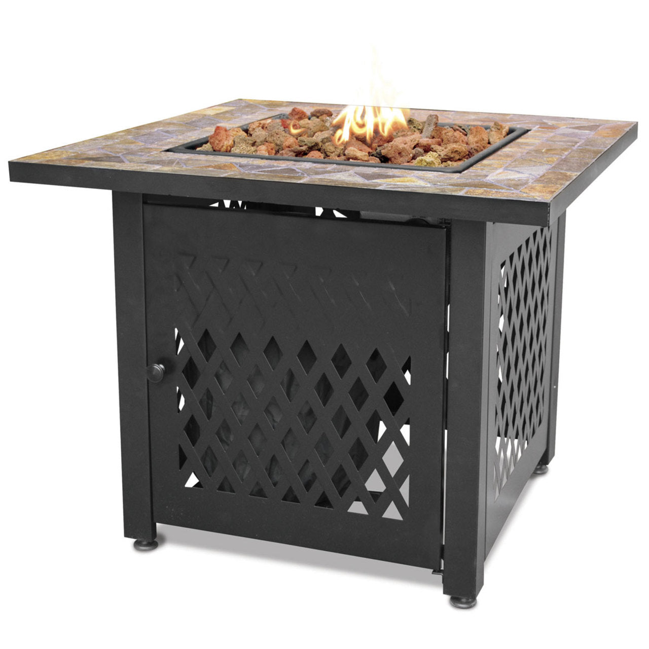LP Gas Outdoor Fire Pit w/ 30" Slate Steel Mantel - Brown