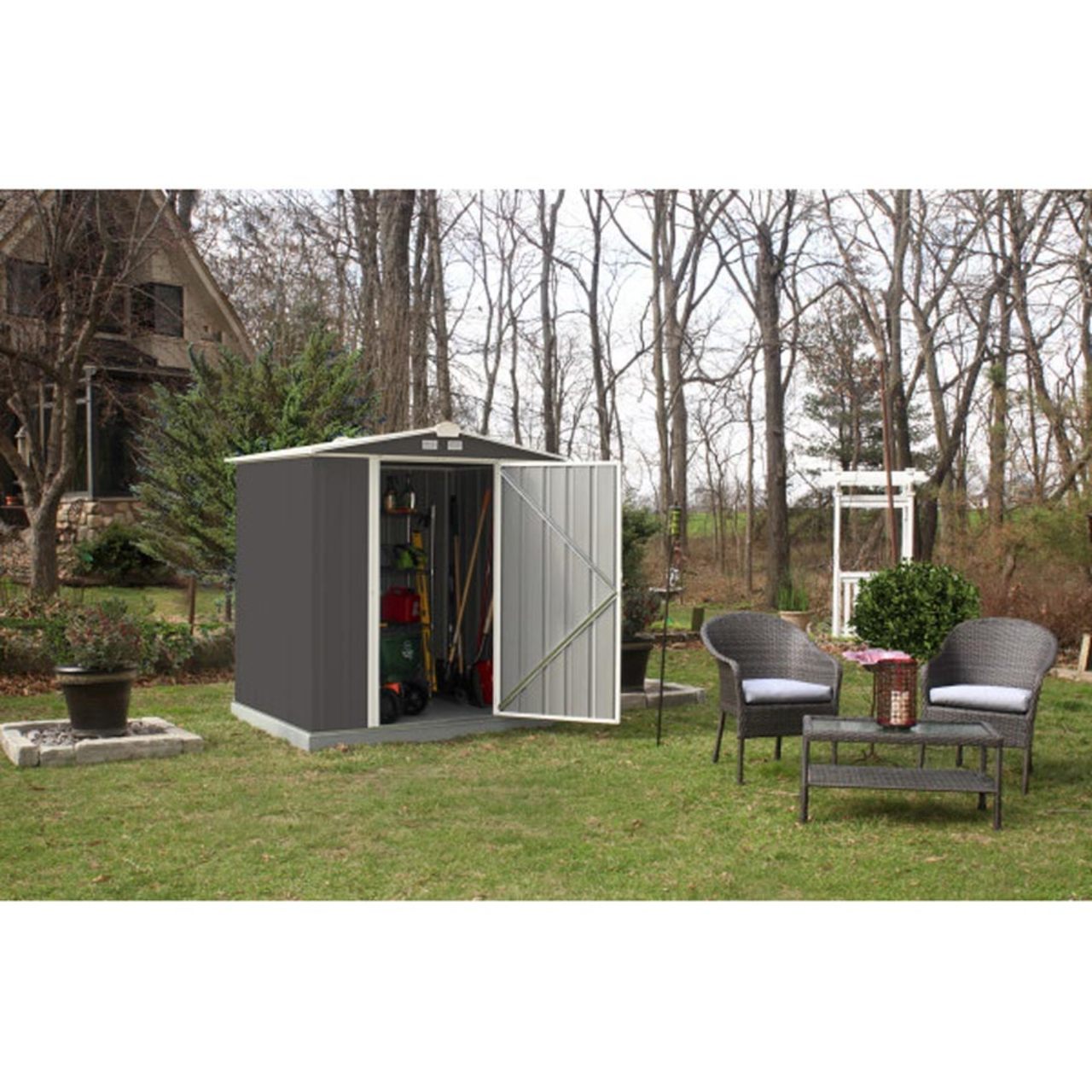 EZEE Low Gable - Galvanized Steel 6' x 5' Storage Shed - Charcoal/Cream