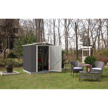 EZEE Low Gable - Galvanized Steel 6' x 5' Storage Shed - Charcoal/Cream