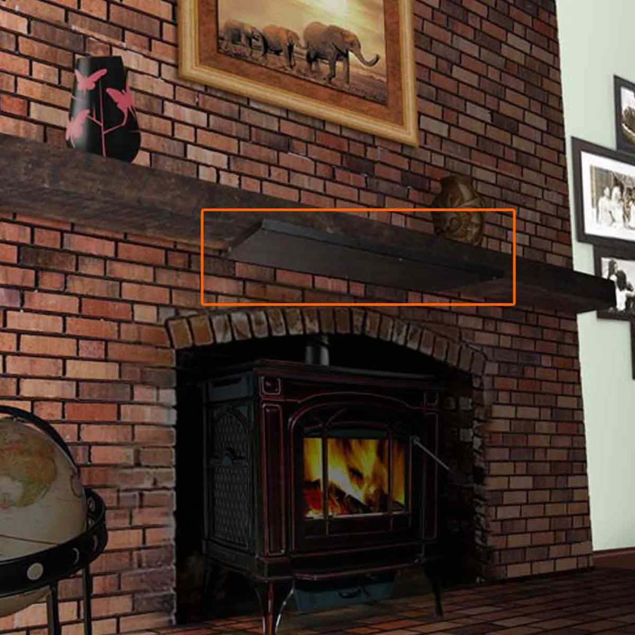 HomeSaver Mantel Shield - Black - 47" w/ Angled Lip