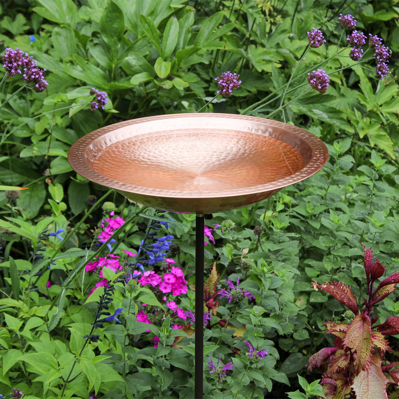 14" Solid Hammered Copper Bowl w/ Rim w/ Stake