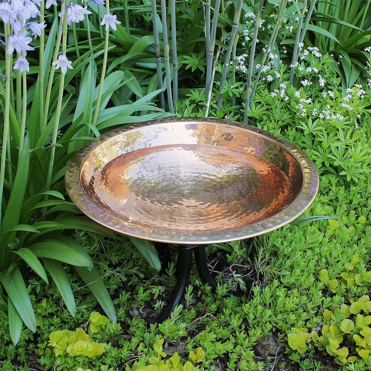 13" Hammered Copper Birdbath with Tripod Stand