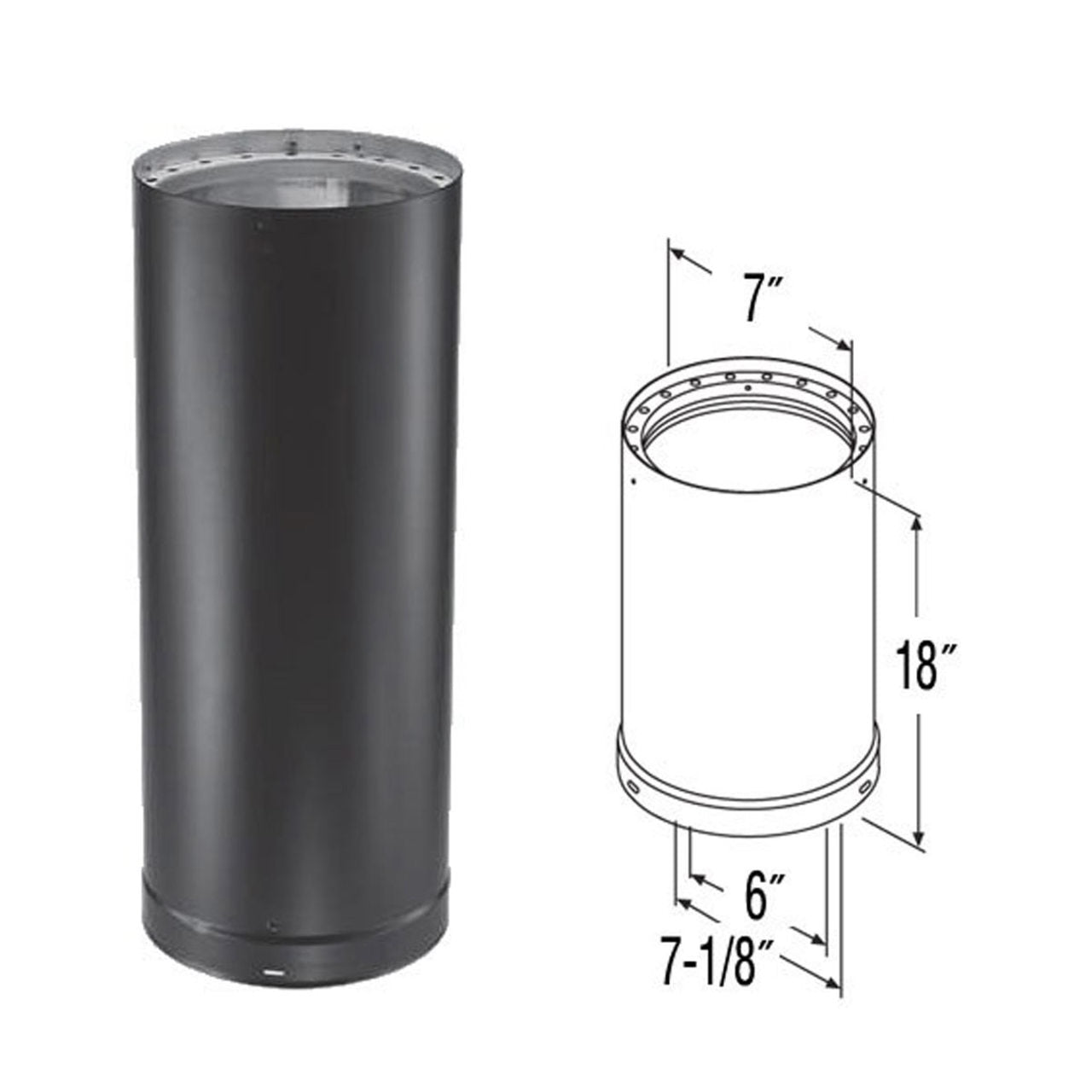 6" x 18" DVL Double-Wall Black Stove Pipe - 6DVL-18