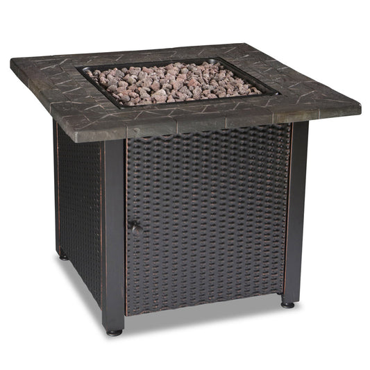 LP Gas Outdoor Fire Pit w/ 30" Resin Tile Mantel - Brown