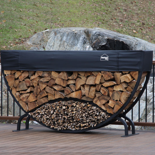 SHELTER-IT 8"™ Half Round Firewood Storage Rack with Kindling Storage - 1' Cover Included