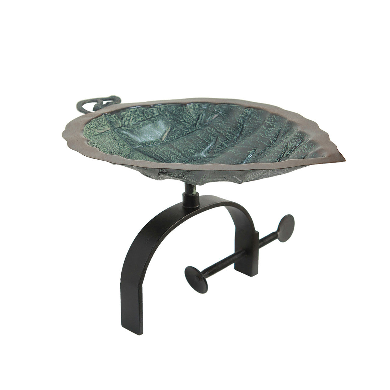 13" Aspen Leaf Birdbath in Brass and Verdi Patina with Over Rail Bracket