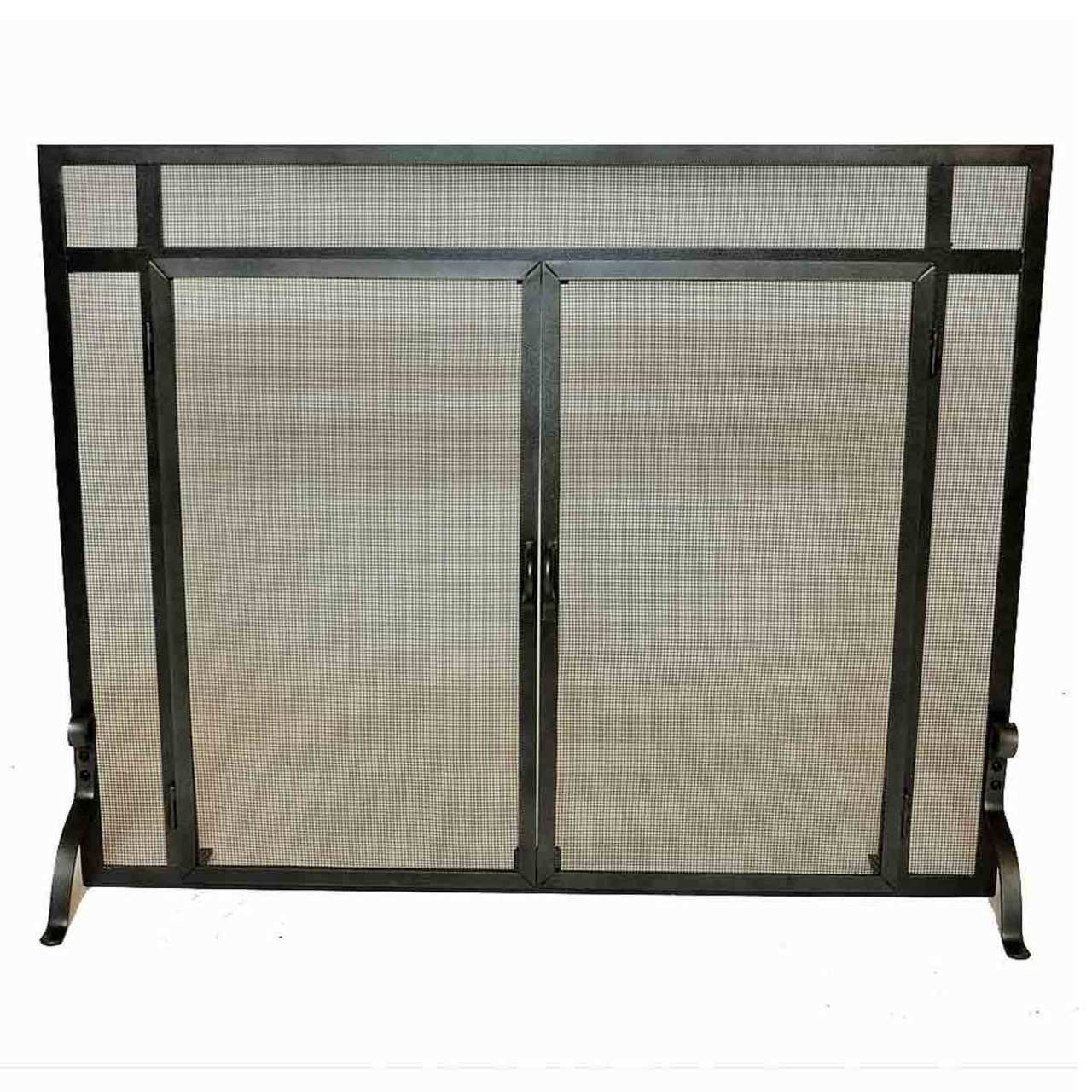 Pilgrim Vintage Forged Iron Fireplace Screen with Doors - 39" W x 31" H