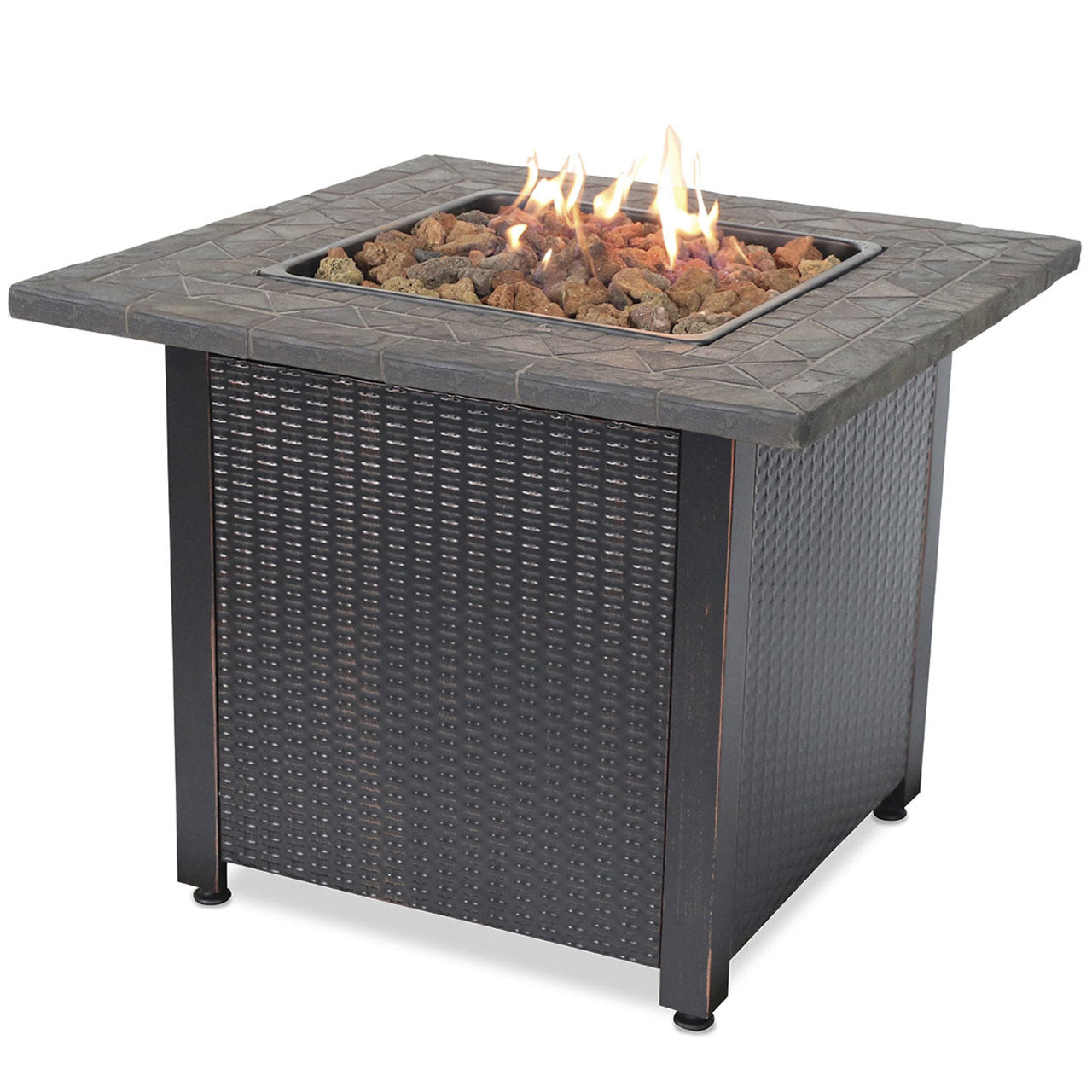 LP Gas Outdoor Fire Pit w/ 30" Resin Tile Mantel - Brown