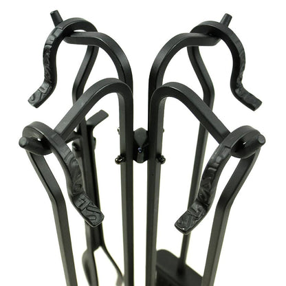 5 Piece Black Wrought Iron Tool Set with Crook Handles - F-T18070BK
