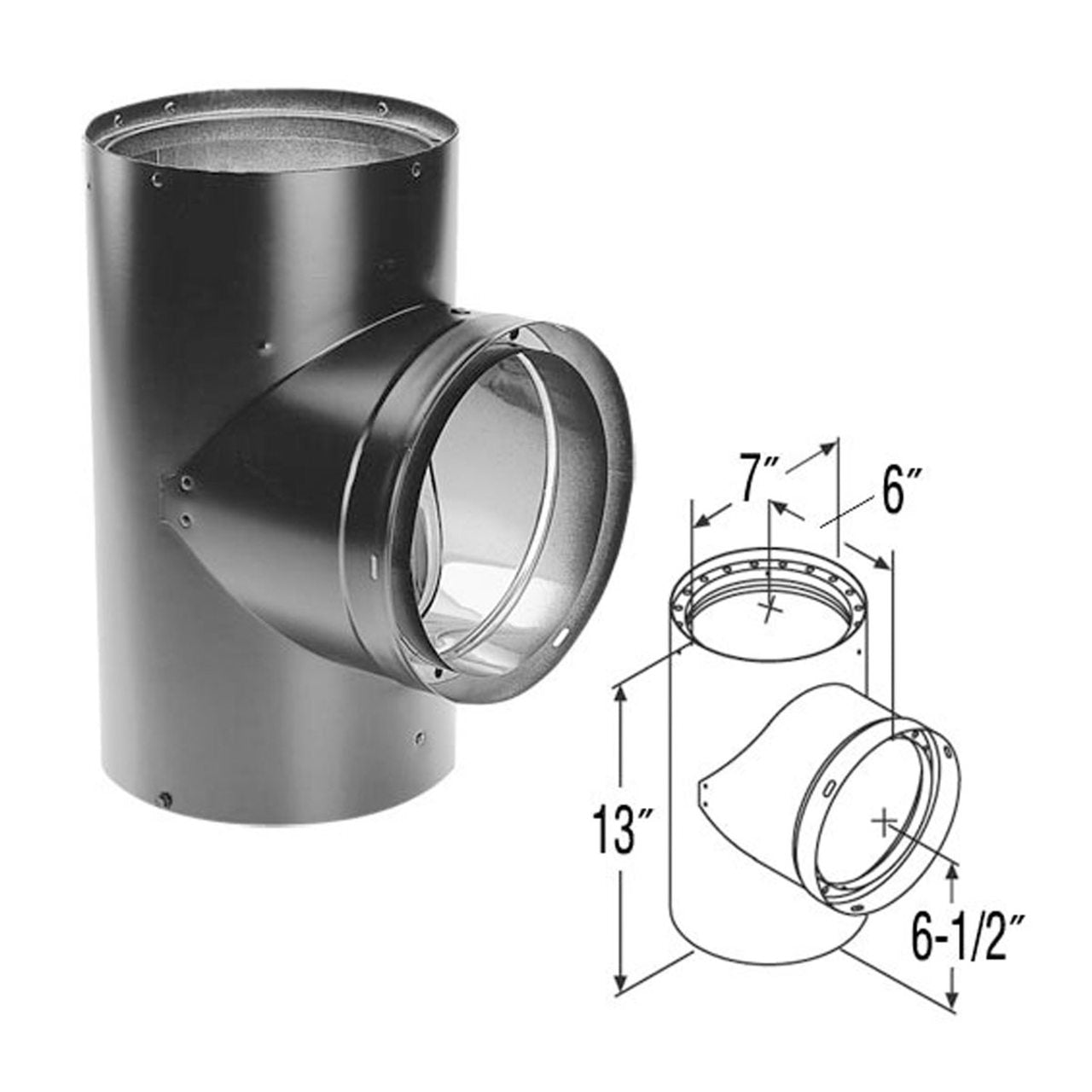 6" DVL Double-Wall Black Tee with Clean-Out Cap - 6DVL-T