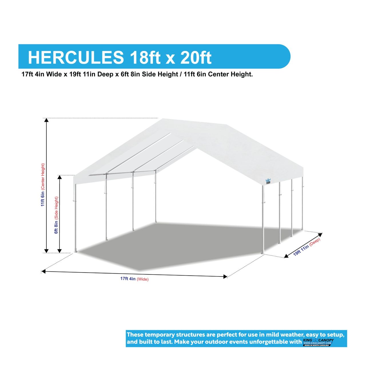 King Canopy  18' x 20' White Hercules 8 Leg Canopy
