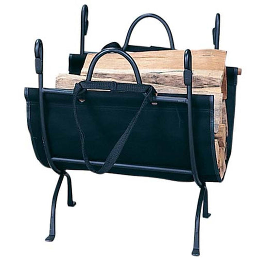 Deluxe Wrought Iron Log Holder with Carrier - Black