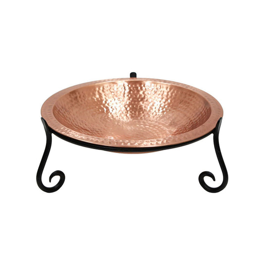 Solid Hammered Copper Birdbath with Short Stand
