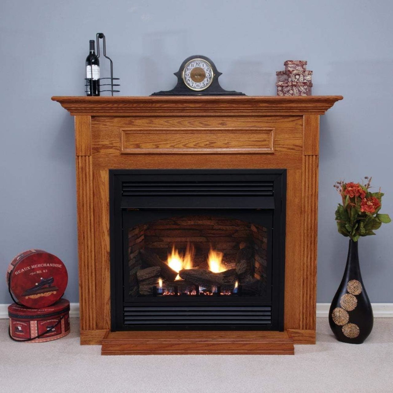 White Mountain Hearth Cabinet Mantel with Base, Dark Oak EMBF1SDO