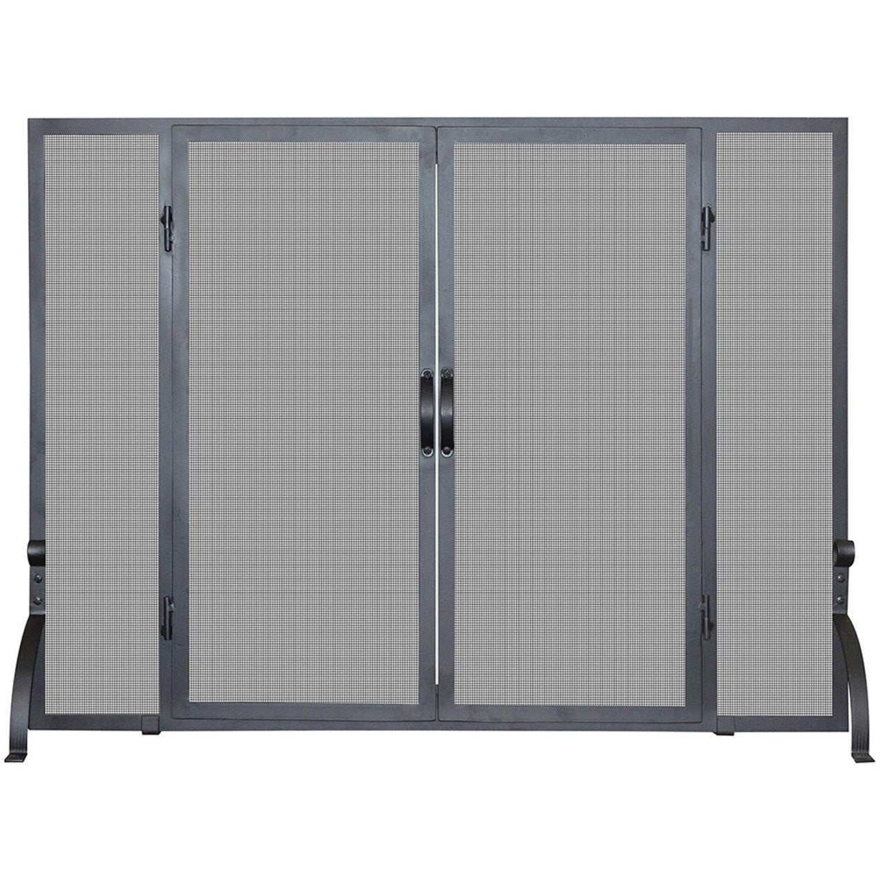 Large Single Panel Black Wrought Iron Screen with Doors - 39" H x 31" W