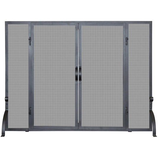Large Single Panel Black Wrought Iron Screen with Doors - 39" H x 31" W
