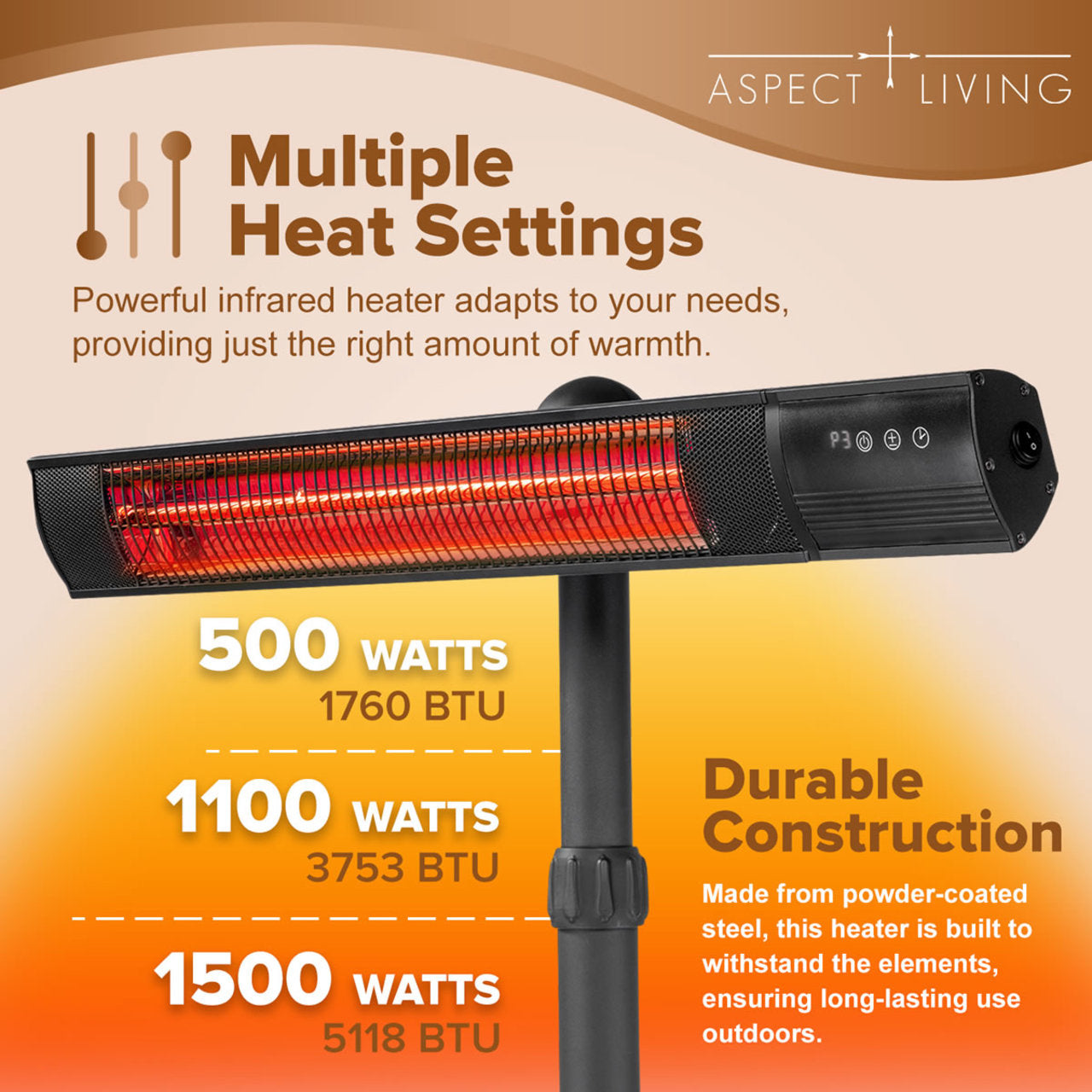 Fire Sense Pole Mounted Electric Patio Heater - 64910