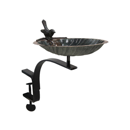 11" Scallop Shell Patina Birdbath with Rail Mount Bracket