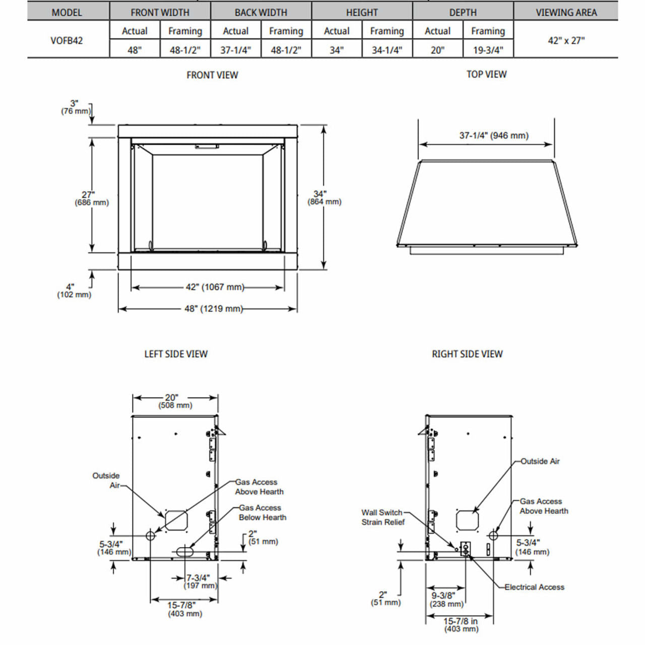Outdoor Lifestyles 42" Vesper Firebox - Traditional Refractory - VOFB42-T