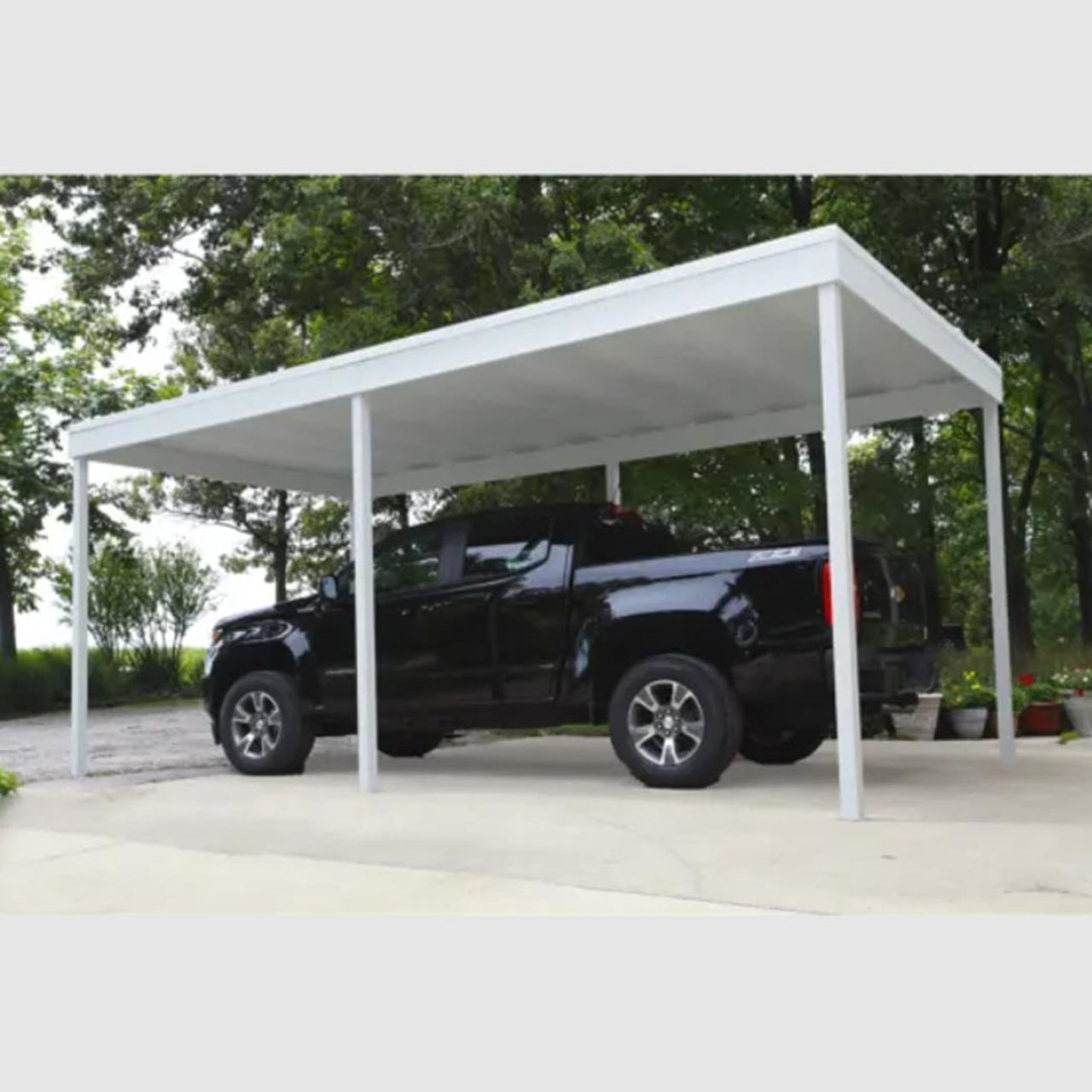 Arrow Freestanding Carport/Patio Cover, 10x20 - Hot Dipped Galvanized Steel with Vinyl Coating, Eggshell Finish, and Flat Roof