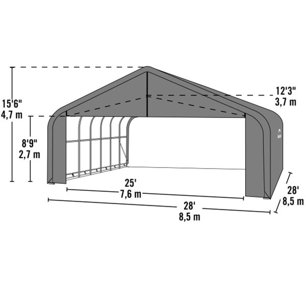 ShelterCoat 28' x 28' Garage With 15.5' Peak Roof - Green