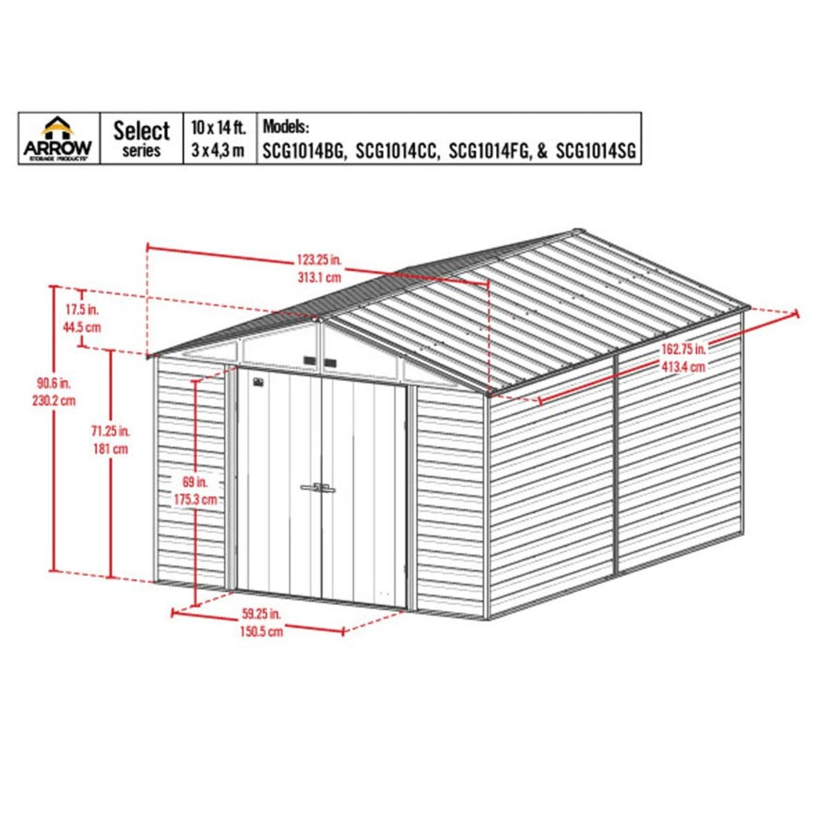 Arrow Select 10' x 14' Steel Storage Shed -  Charcoal