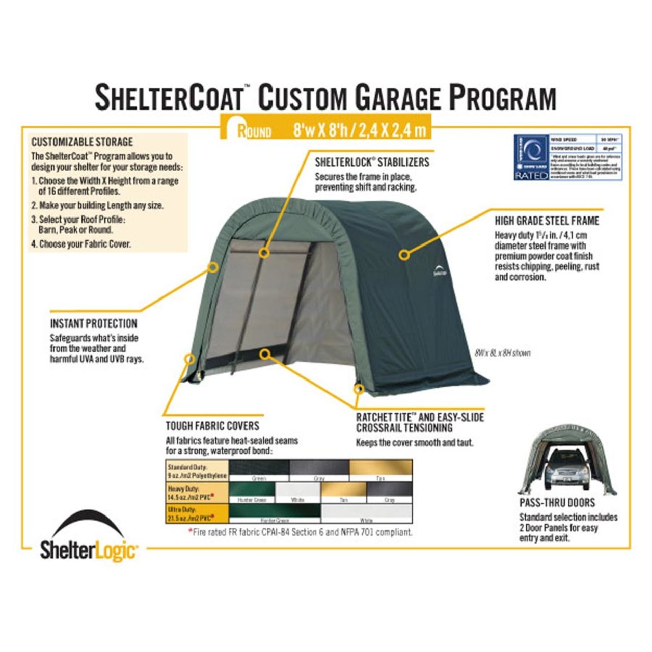 ShelterCoat 8' x 16' Wind & Snow Rated Garage  - Green