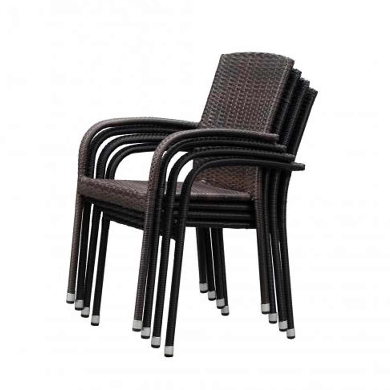 Set of 4 Outdoor Wicker Chairs - Mocha