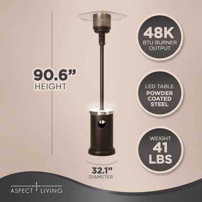 Fire Sense Mocha Finish Patio Heater with LED Table - 65263