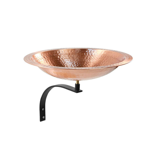14" Solid Hammered Copper Birdbath with Wall Mount Bracket