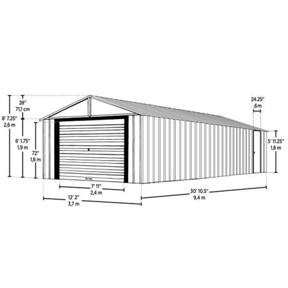 Arrow Murryhill 12 x 31 Steel Storage Garage/Building - Gray