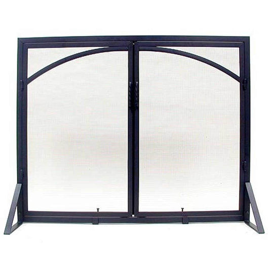 Square Fireplace Screen with Arched Door - Black