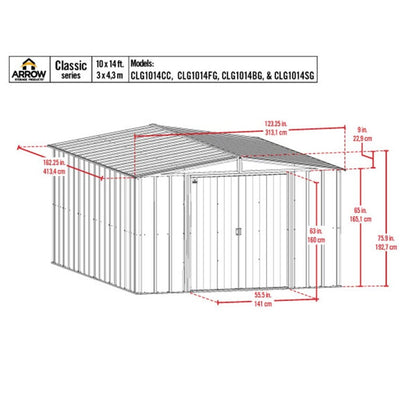 Arrow Classic Steel Storage Shed  10' x 14' -  Flute Gray