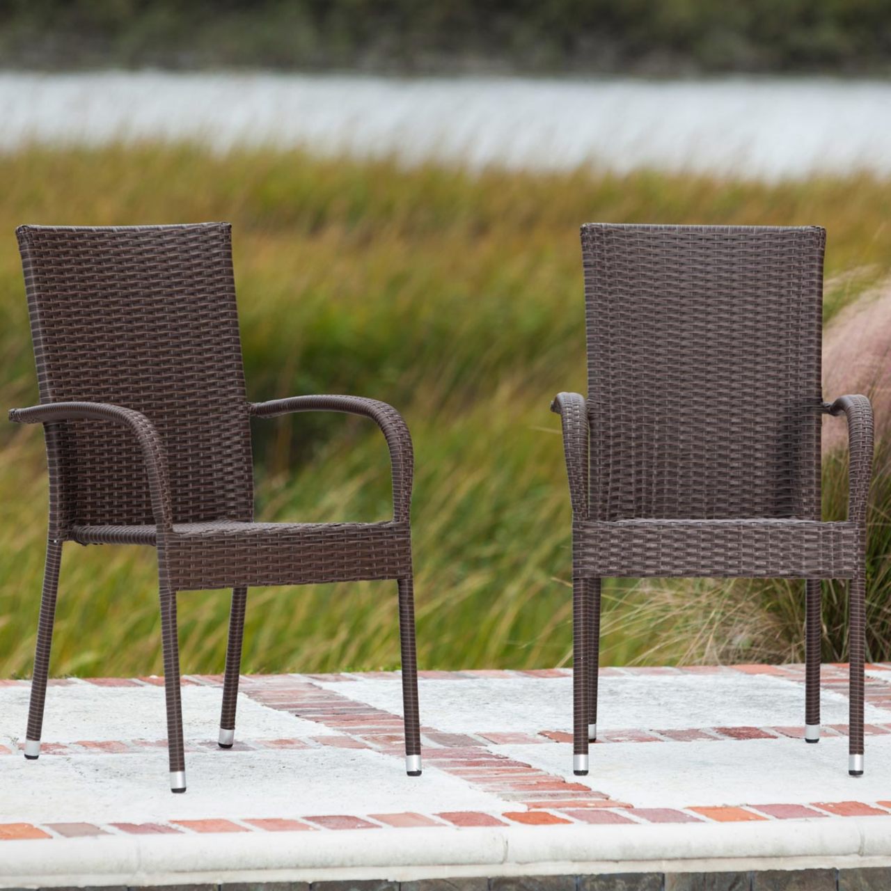 Set of 4 Outdoor Wicker Chairs - Mocha
