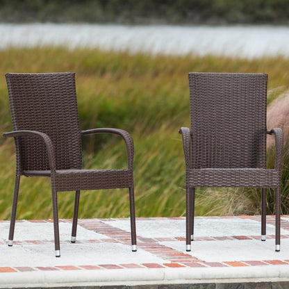 Set of 4 Outdoor Wicker Chairs - Mocha