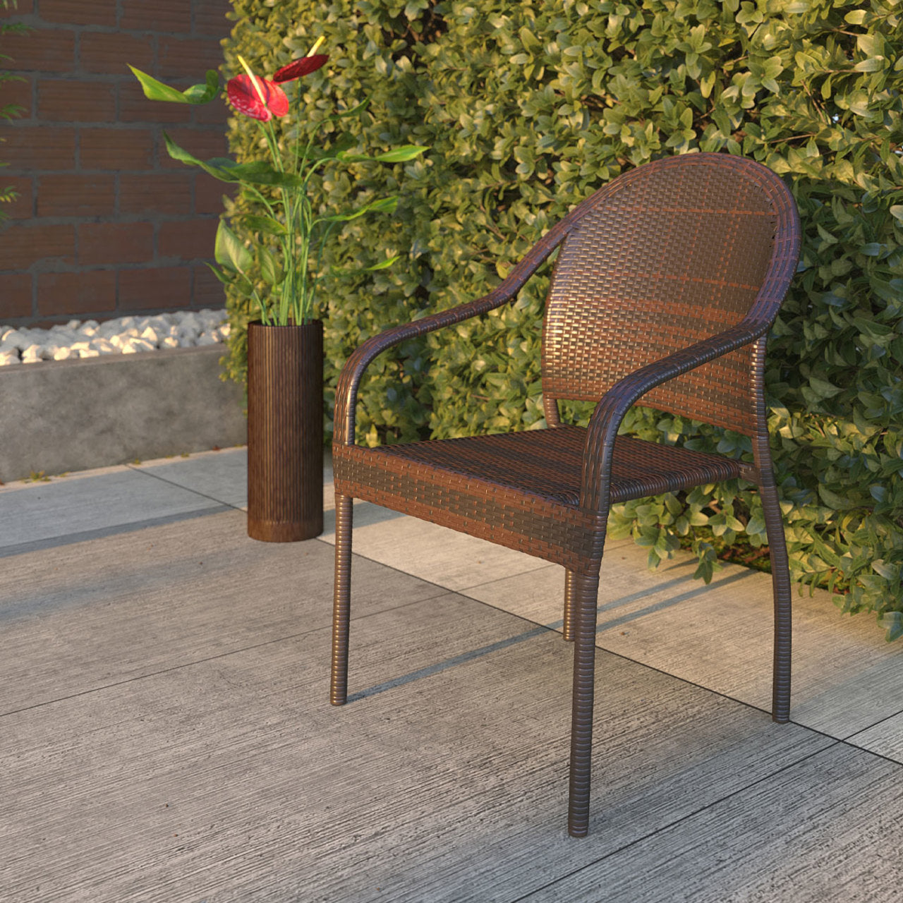 Rhodos CafÃ© Stacking Chair In Mocha All-Weather Wicker - 4 Piece Set