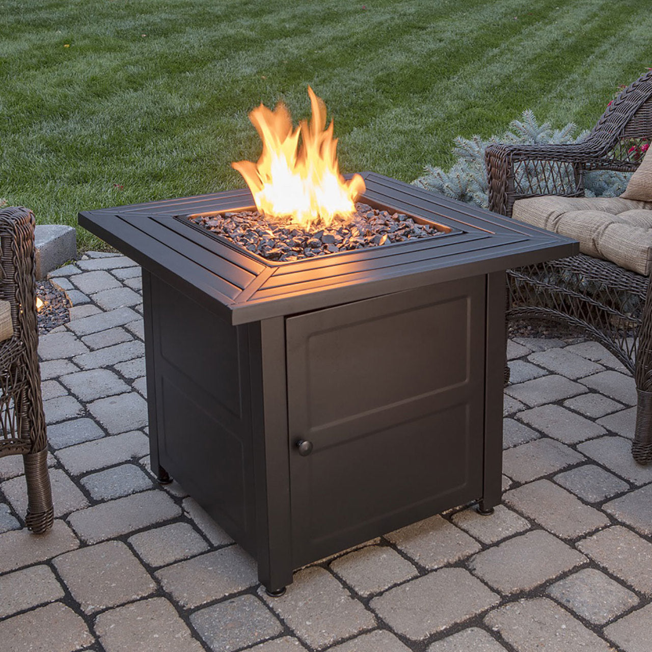LP Gas Outdoor Fire Pit w/ 30" Steel Mantel - Brown