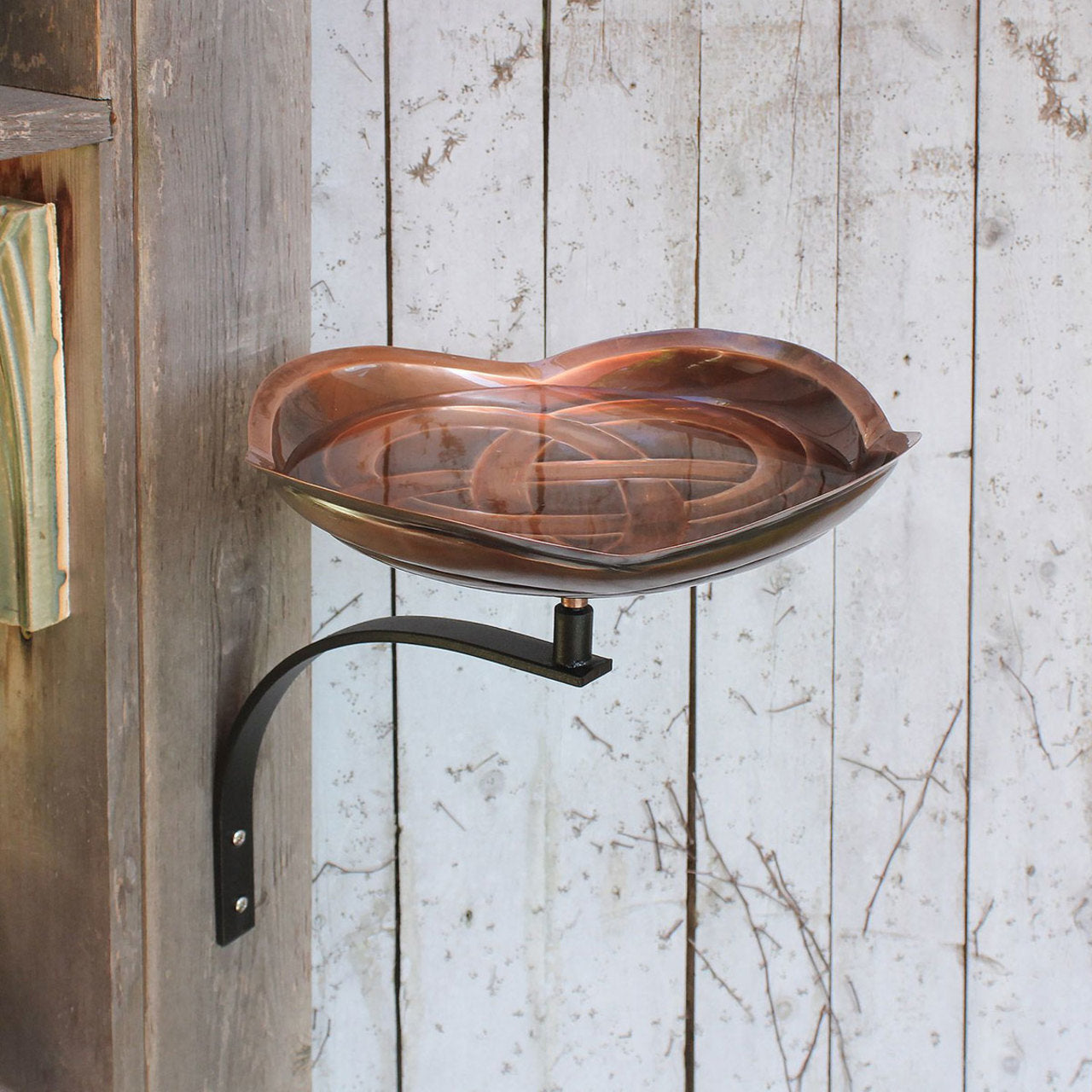 10.5" Dara Knot Copper Birdbath with Wall Mount Bracket