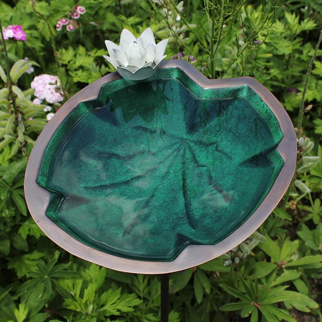 12.5" Lilypad Birdbath with Stake - Green