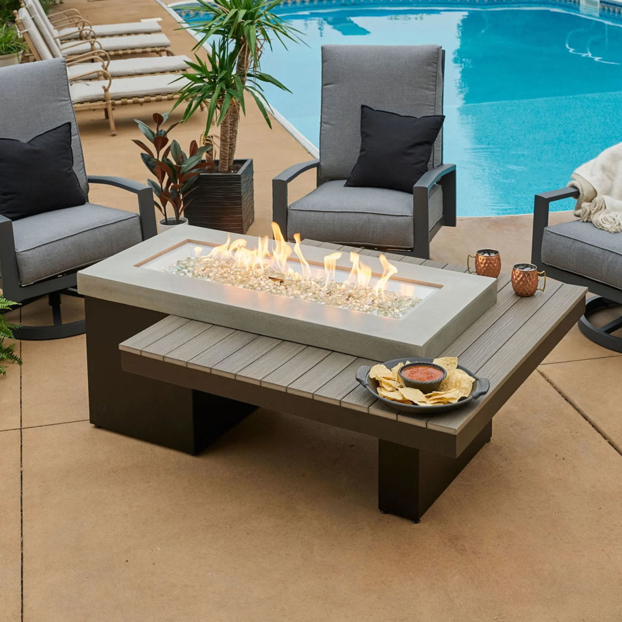 Outdoor Greatroom 64.5" Uptown Linear Fire Pit Table - Black/Coastal Grey - UPT-1242