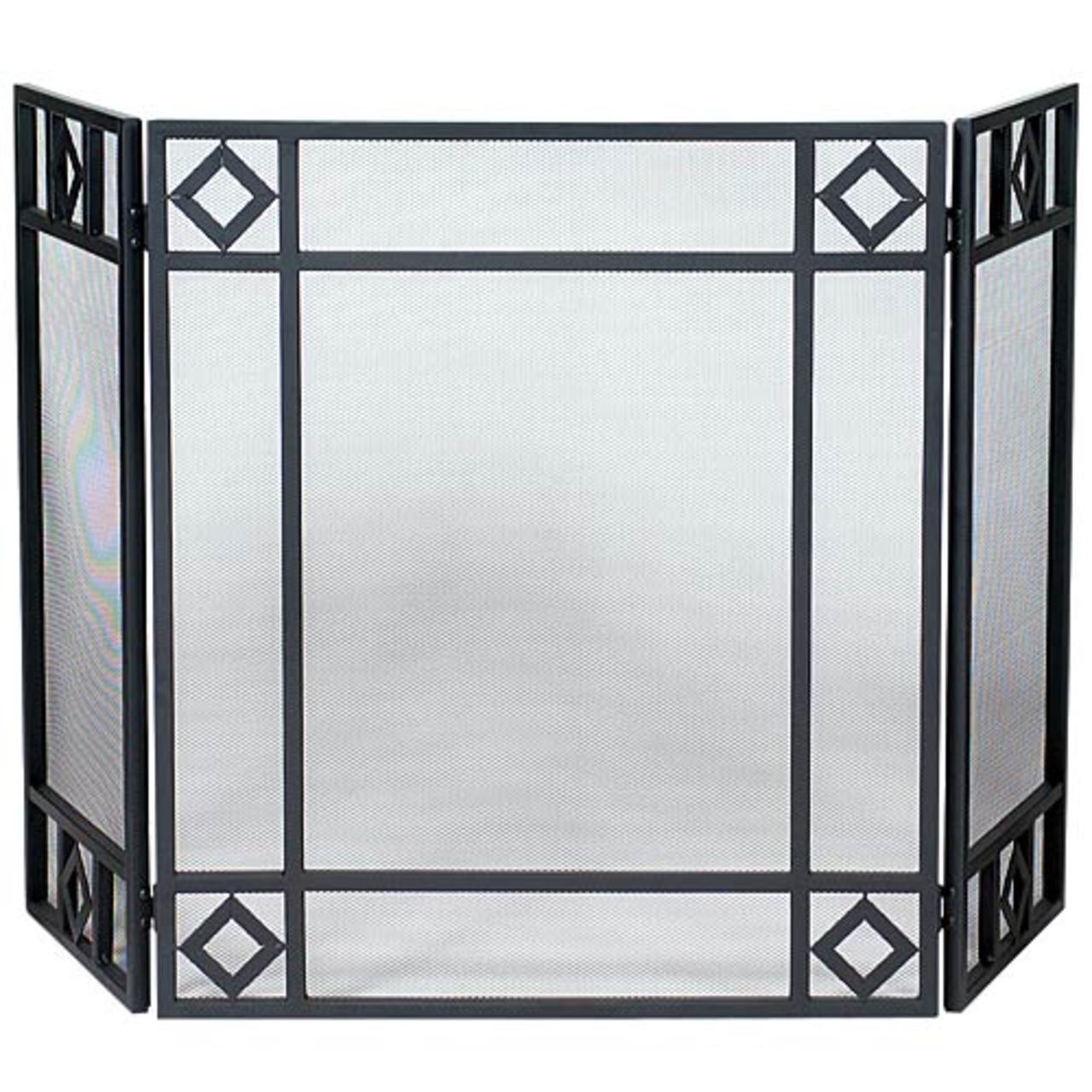 3 Fold Wrought Iron Fireplace Screen- Black-S-1194
